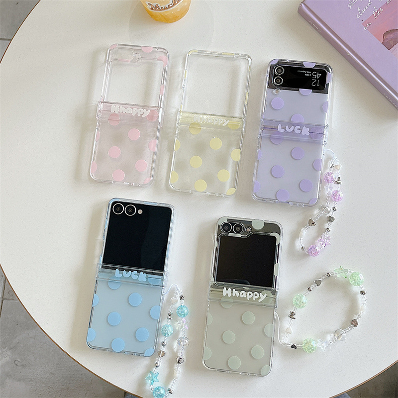 Z Phone Accessories - Koreaanse snoepkleuren polkadot telefoonhoesje met polsbandje